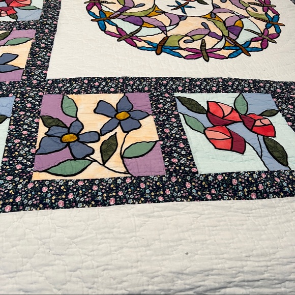 Limited Edition Quilt Floral And Dragonfly Stain Glass Window Style King Size - Picture 5 of 16